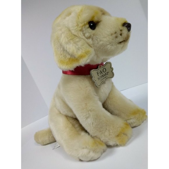 GOLDEN LABRADOR PUPPY Red Collar 10" Yellow Dog Stuffed Plush Animal FAO Schwarz - Picture 7 of 9